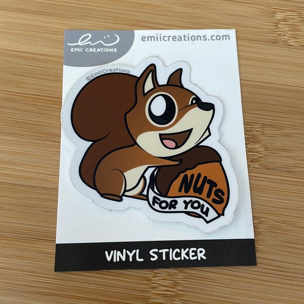 Nuts for You Squirrel Vinyl Sticker by Emiicreations